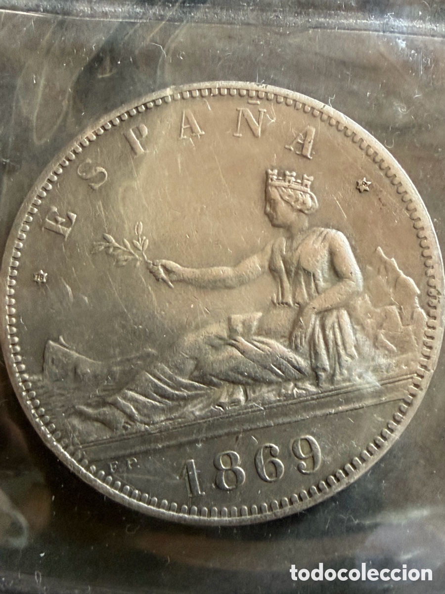 Monedas de Espa&ntilde;a: 5 PESETAS DE PLATA. A&Ntilde;O 1869.