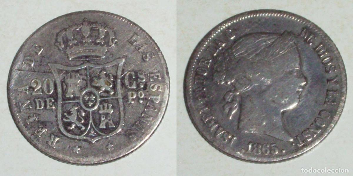 Monedas de Espa&ntilde;a: 20 Ctvos. de Peso 1865 Manila