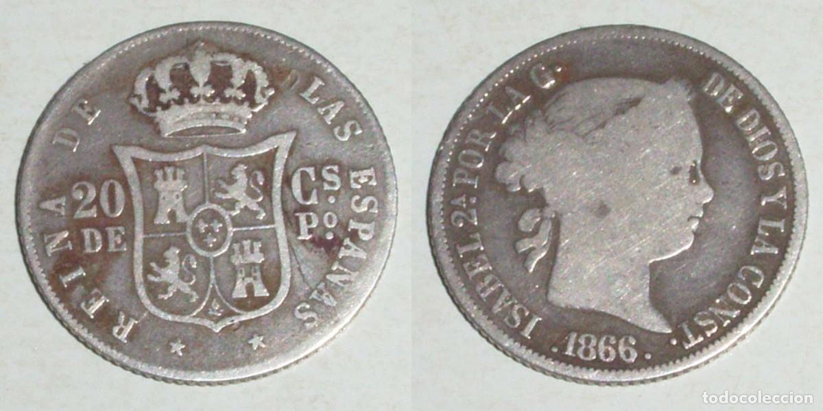 Monedas de Espa&ntilde;a: 20 Ctvos. de Peso 1866 Manila