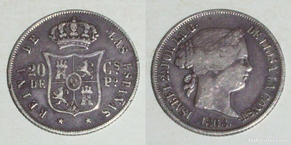 Monedas de Espa&ntilde;a: 20 Ctvos. de Peso 1868 Manila