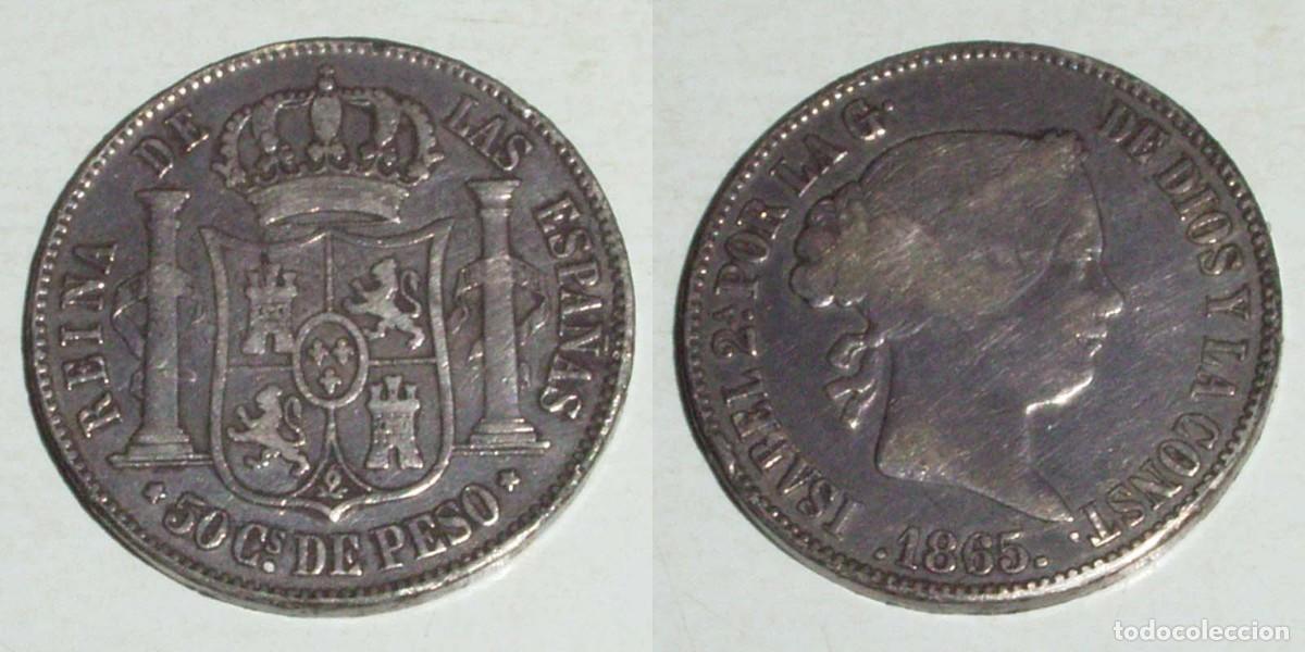 Monedas de Espa&ntilde;a: 50 Ctvos. de Peso 1865 Manila
