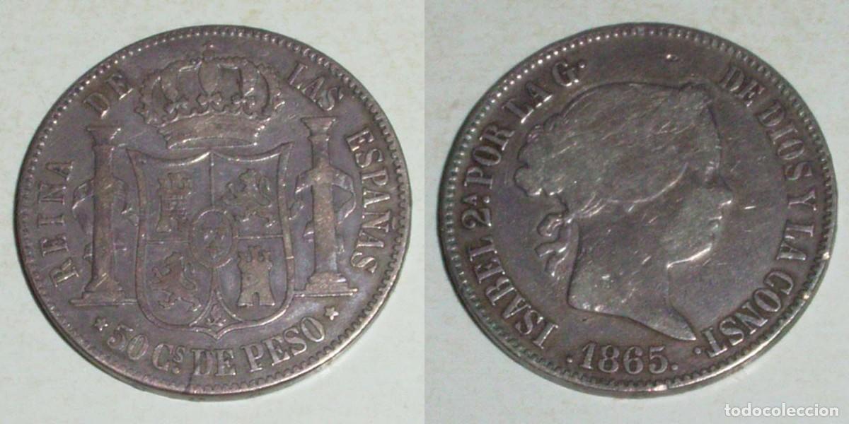 Monedas de Espa&ntilde;a: 50 Ctvos. de Peso 1865 Manila
