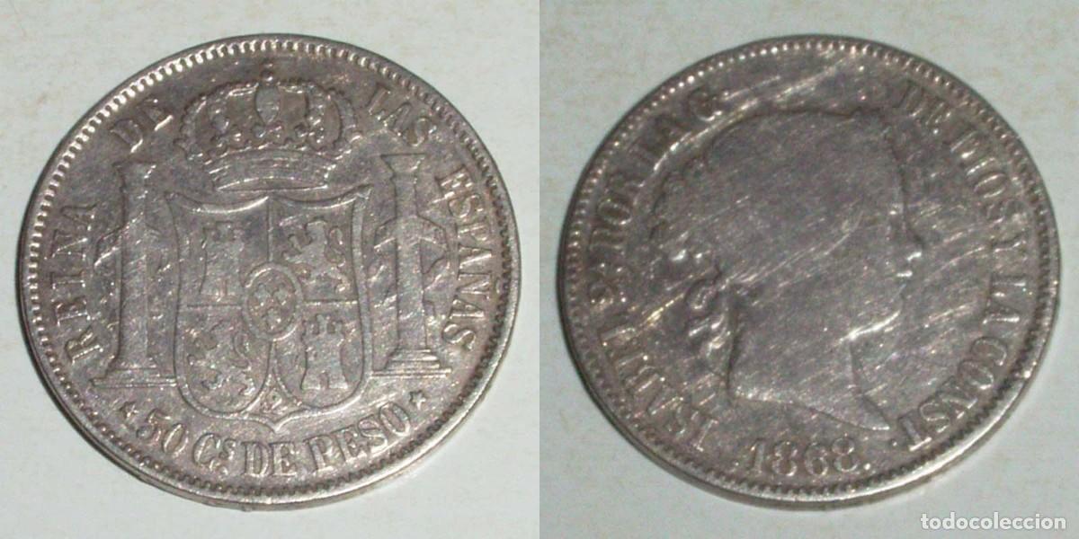 Monedas de Espa&ntilde;a: 50 Ctvos. de Peso 1868 Manila