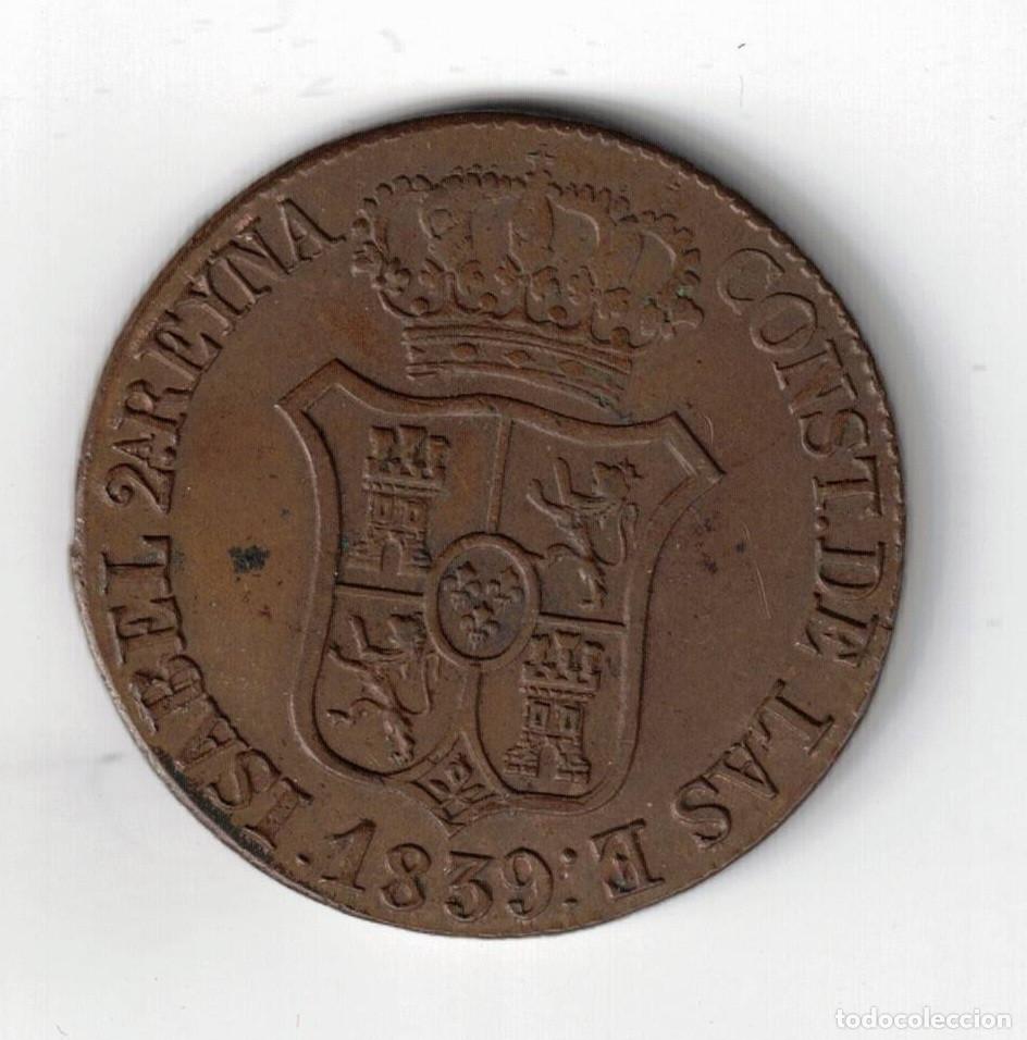 Monedas de Espa&ntilde;a: ESPA&Ntilde;A MONEDA 6 CUARTOS ISABEL II - A&Ntilde;O 1839 - BARCELONA - Foto 2