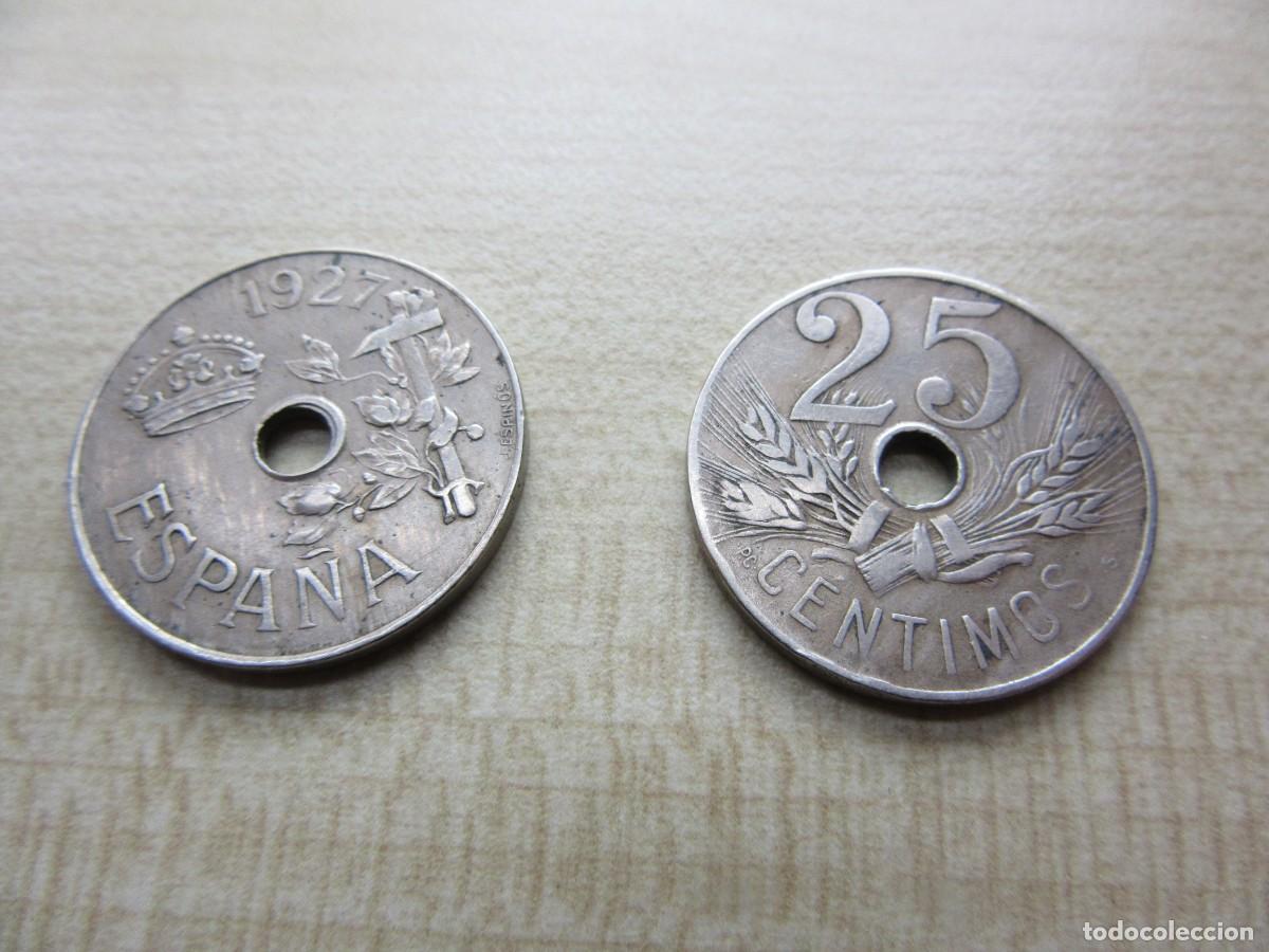 Monedas de Espa&ntilde;a: 2 monedas de 25 c&eacute;ntimos de Alfonso XIII fechadas en 1927