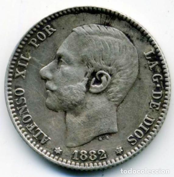 Monedas de Espa&ntilde;a: XS- ALFONSO XII 1 Peseta 1882 *18-82 Bonita, algo sucia