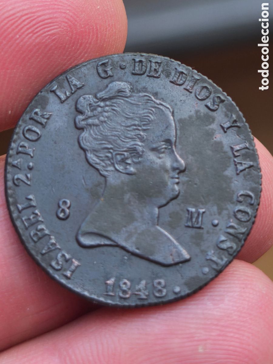 Monedas de Espa&ntilde;a: Isabel II 1848 8 maravedis Segovia