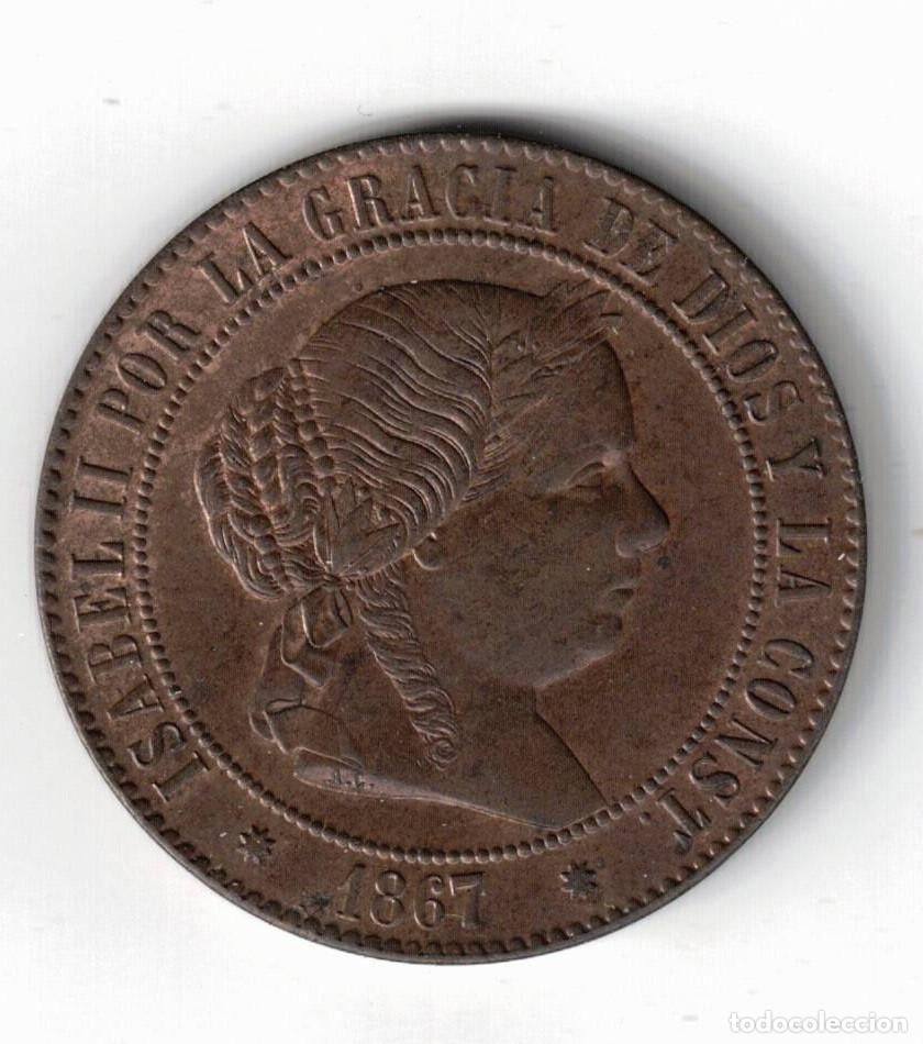 Monedas de Espa&ntilde;a: MONEDA 5 C&Eacute;NTIMOS DE ESCUDO 1867 ISABEL II BARCELONA COBRE