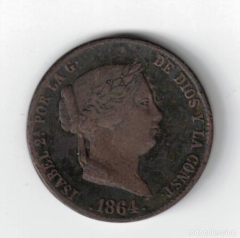 Monedas de Espa&ntilde;a: MONEDA 25 C&Eacute;NTIMOS DE REAL 1864 ISABEL II SEGOVIA COBRE
