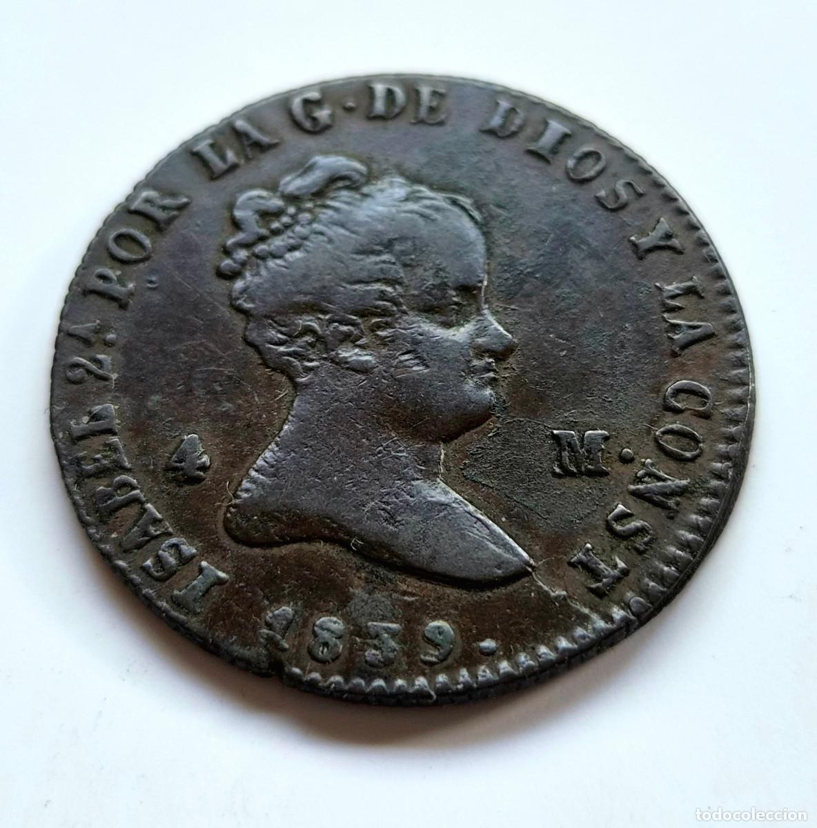 Monedas de Espa&ntilde;a: ISABEL 2&ordf; SEGOVIA 4 MARAVEDIS 1839