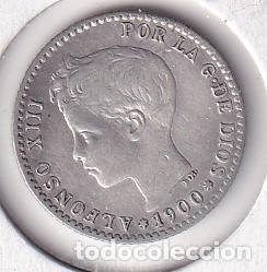 Monedas de Espa&ntilde;a: MONEDA DE PLATA DE ESPA&Ntilde;A DE 50 CENTIMOS DE ALFONSO XIII DEL A&Ntilde;O 1900