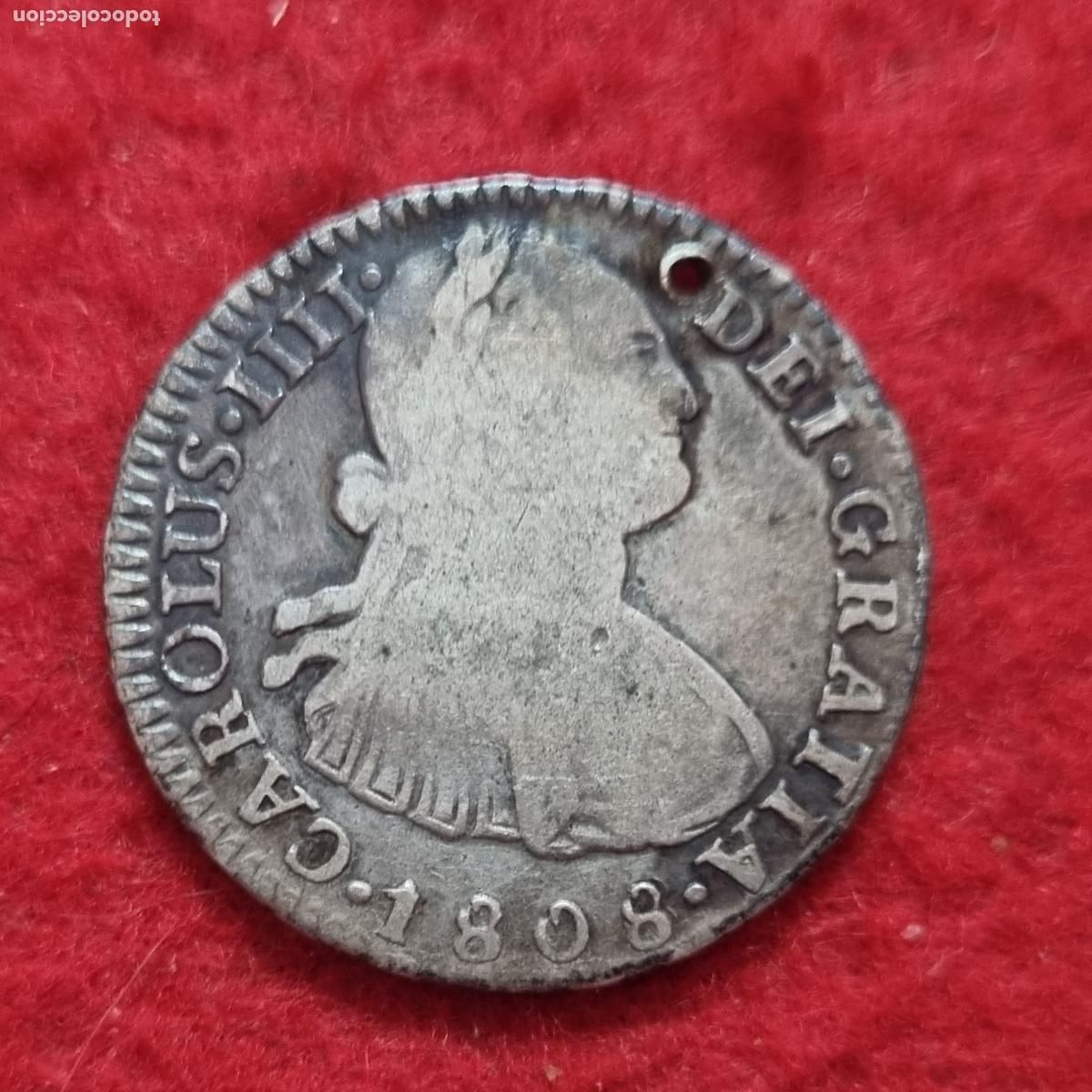 Monedas de Espa&ntilde;a: MONEDA 2 REALES CARLOS IV IIII 1808 POTOSI PLATA MBC AGUJERITO ORIGINAL C39