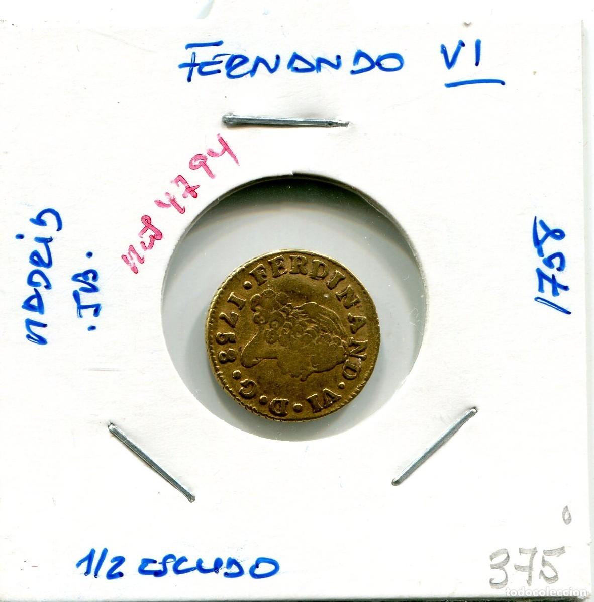 Moedas de Espanha: MEDIO ESCUDO FERNANDO VI A&Ntilde;O 1758 MADRID JB ( MES4794 )