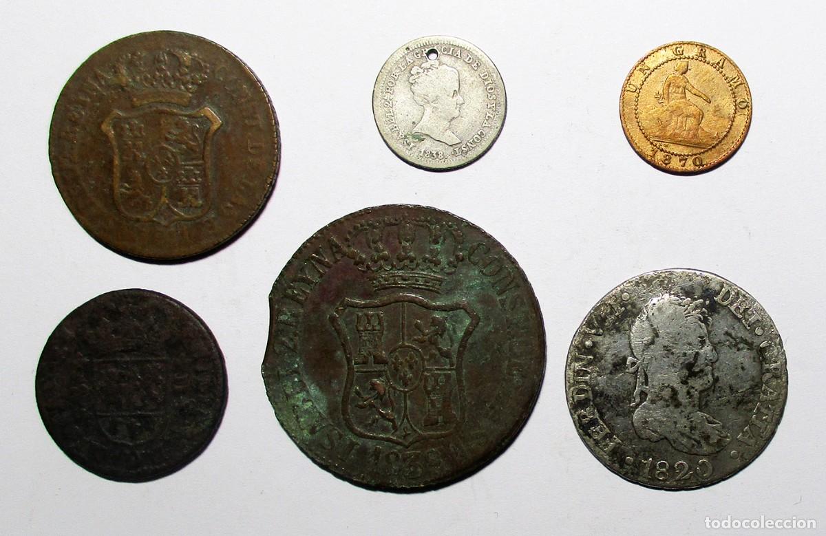 Monedas de Espa&ntilde;a: CONJUNTO DE 6 MONEDAS ESPA&Ntilde;OLAS ANTIGUAS EN PLATA Y COBRE. LOTE 5718