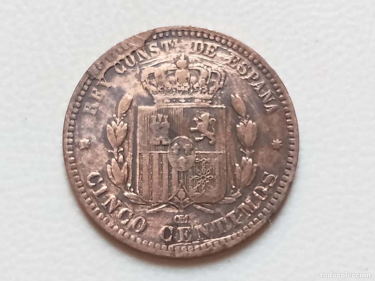 Monedas de Espa&ntilde;a: ALFONSO XII 5 C&Eacute;NTIMOS 1877 OM RAYAS MBC- - Foto 2