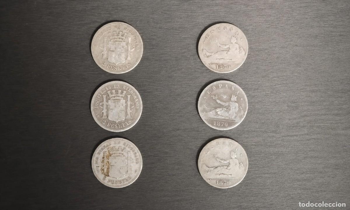 Monedas de Espa&ntilde;a: Lote de 3 monedas de plata de 2 pesetas a&ntilde;o 1870
