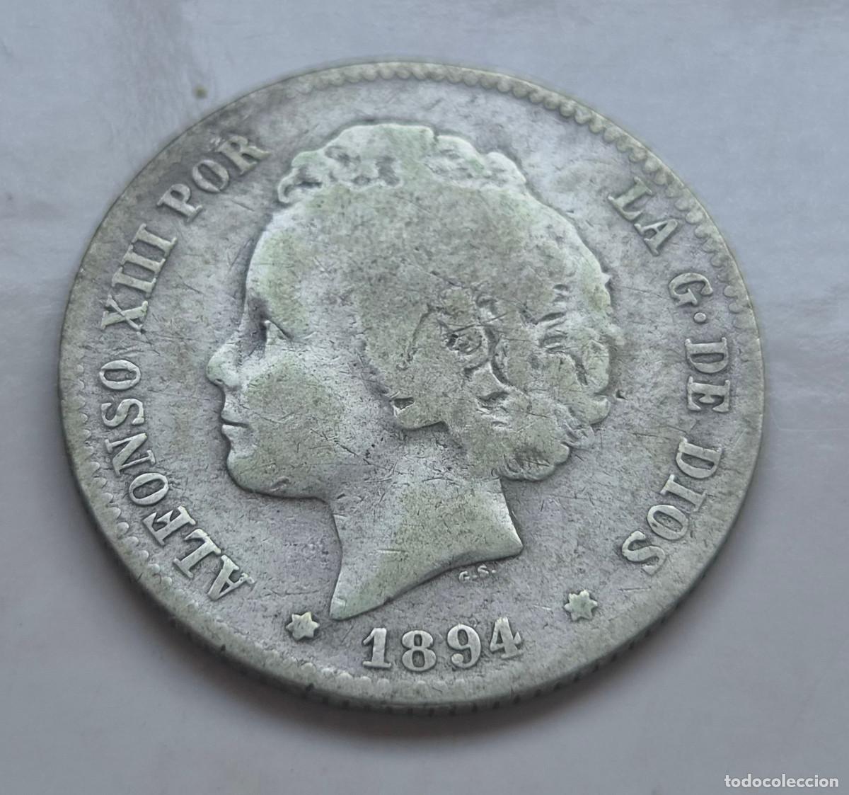 Monedas de Espa&ntilde;a: ALFONSO XII 1 PESETA P.G.V. 1894. PLATA.