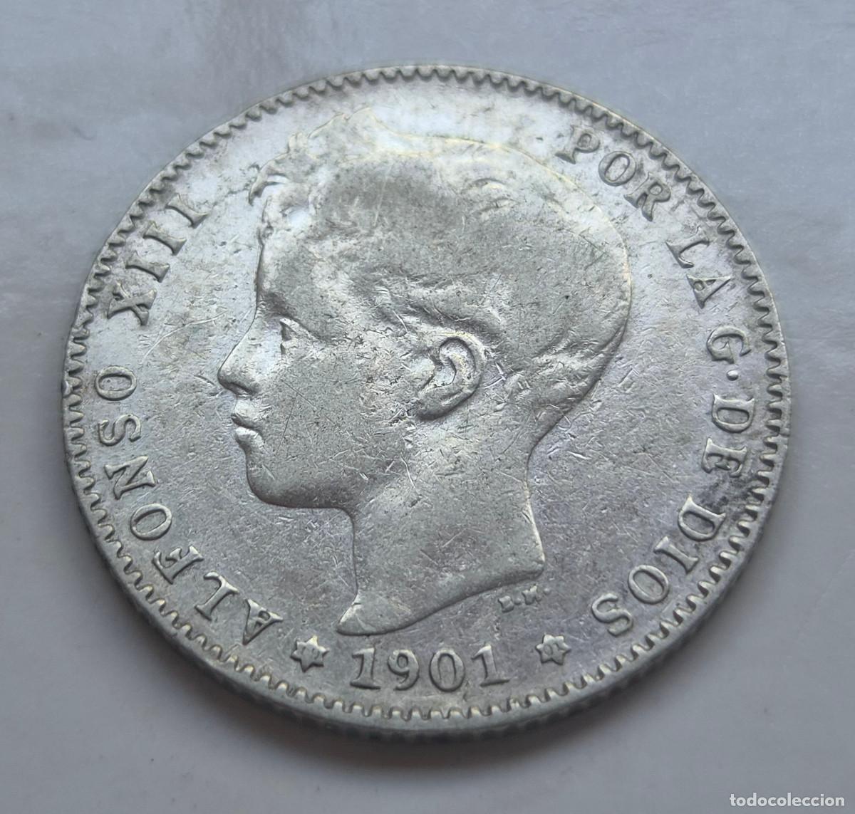 Monedas de Espa&ntilde;a: ALFONSO XIII 1 PESETA S.M.V. 1901 * (19-01) PLATA