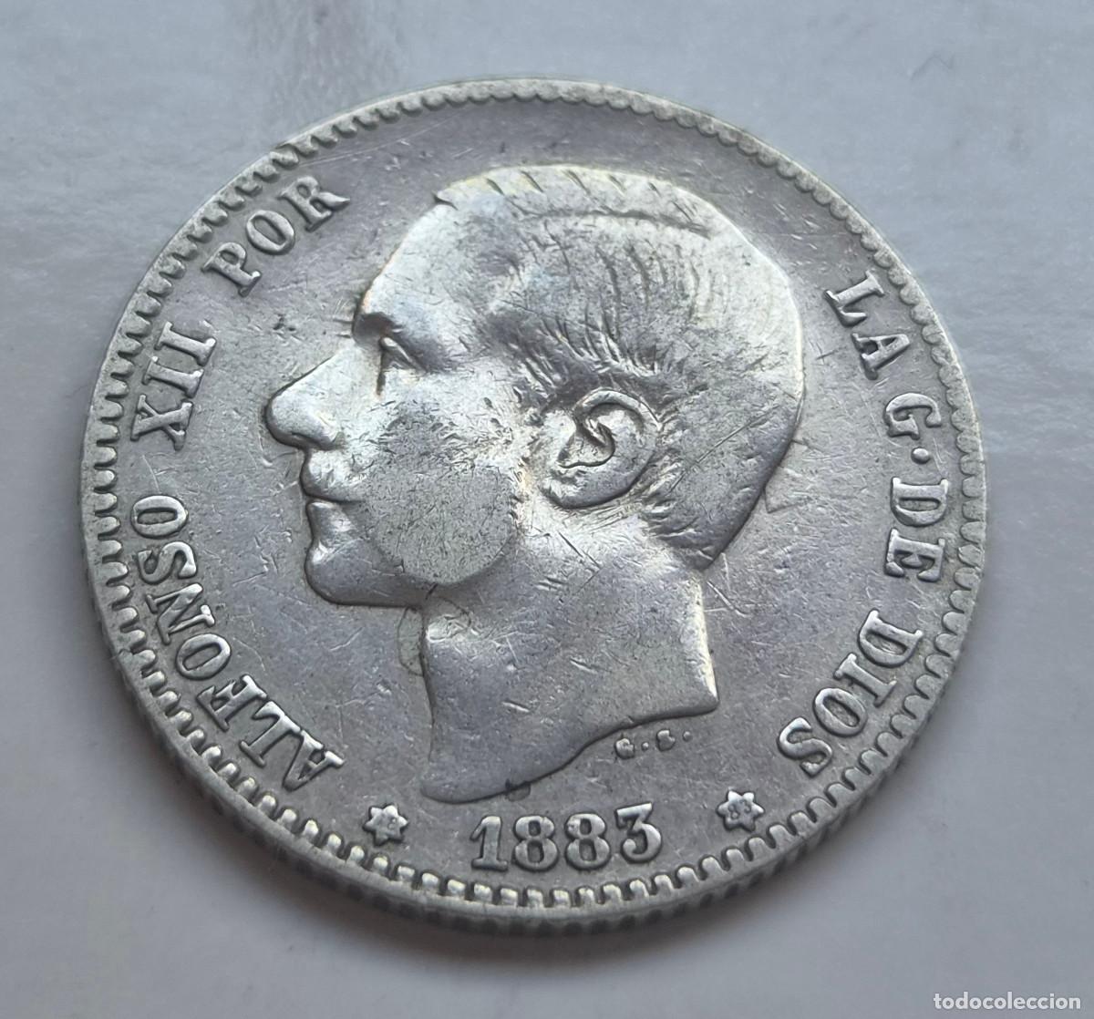 Monedas de Espa&ntilde;a: ALFONSO XII 1 PESETA M.S.M. 1883 * (18-83) PLATA