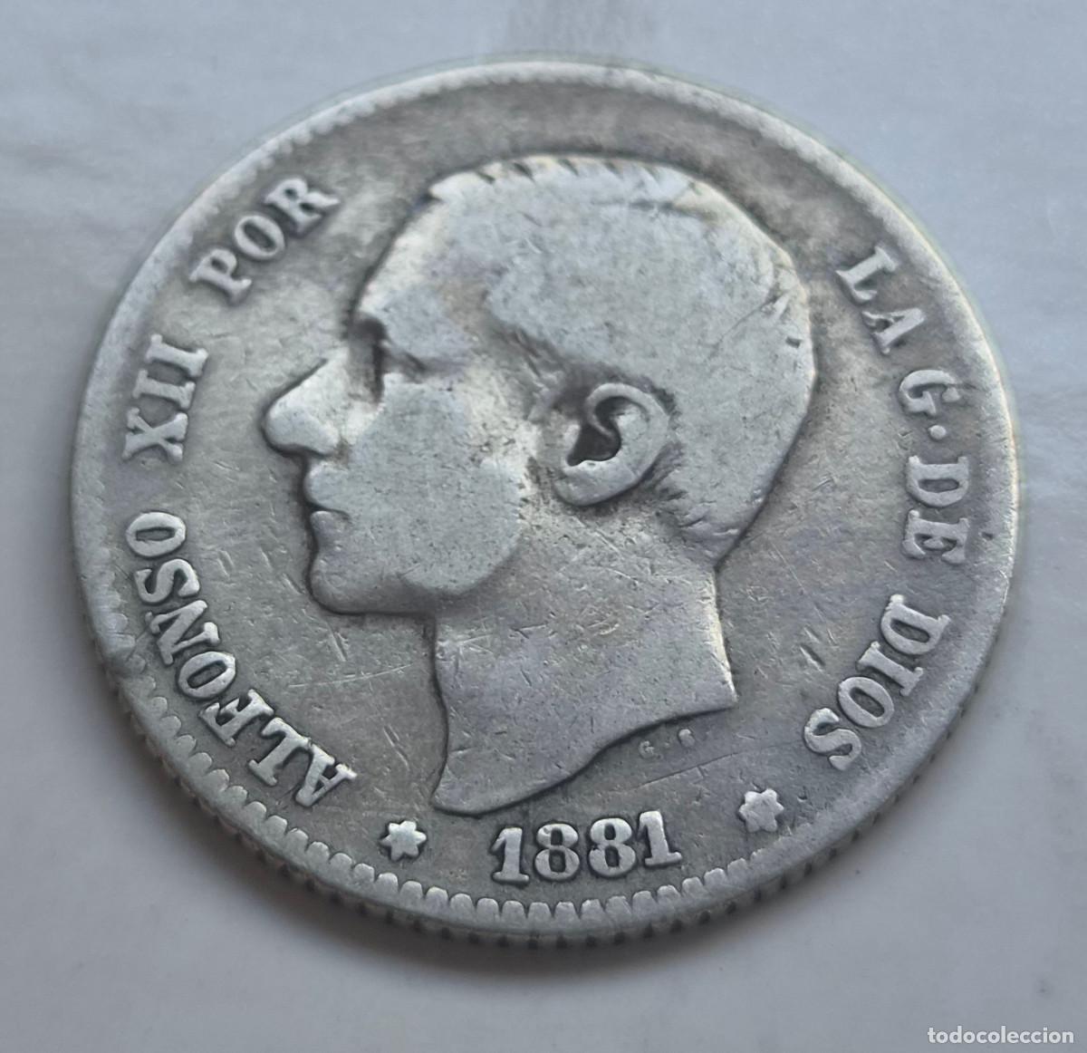 Monedas de Espa&ntilde;a: ALFONSO XII 1 PESETA M.S.M. 1881 PLATA