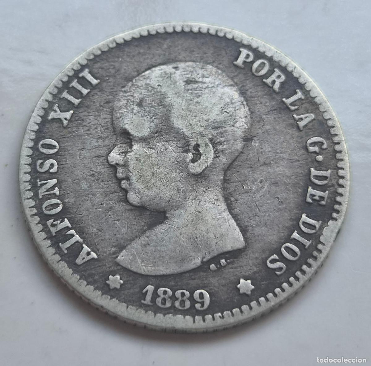 Monedas de Espa&ntilde;a: ALFONSO XIII 1 PESETA M.P.M. 1889 ESCASA. PLATA