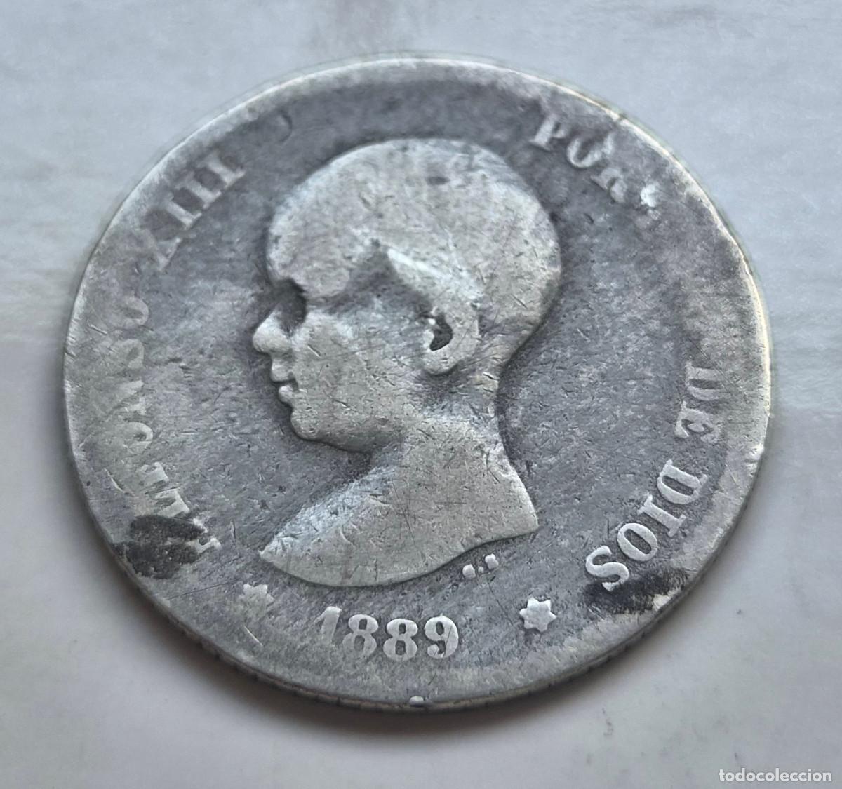 Monedas de Espa&ntilde;a: ALFONSO XIII 1 PESETA M.P.M. 1889 ESCASA. PLATA