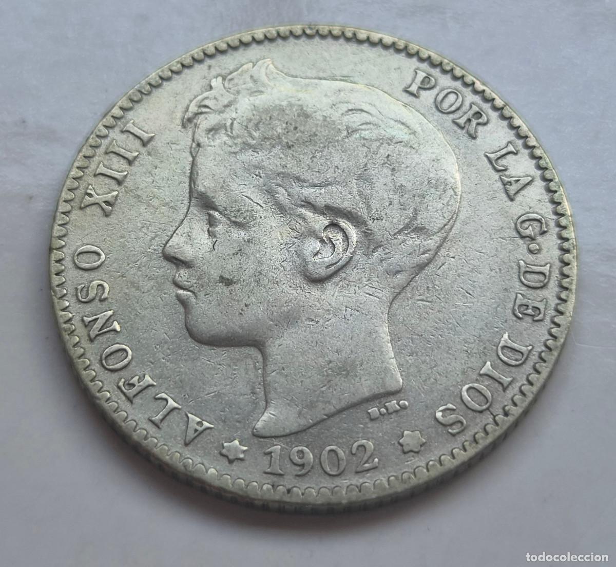 Monedas de Espa&ntilde;a: ALFONSO XIII 1 PESETA S.M.V. 1902 PLATA
