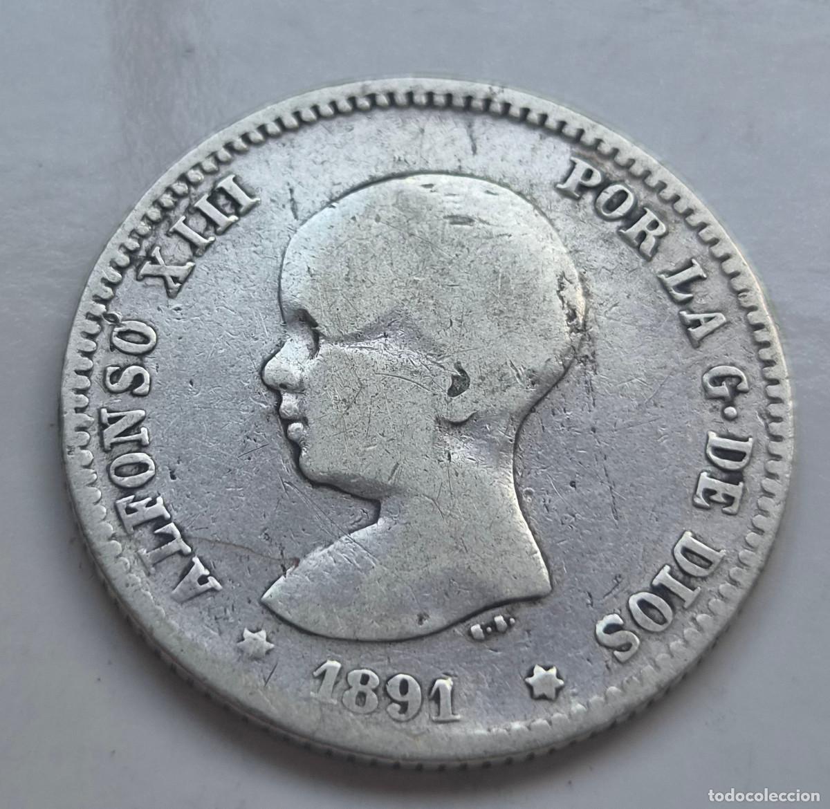 Monedas de Espa&ntilde;a: ALFONSO XIII 1 PESETA P.G.M. 1891 PLATA