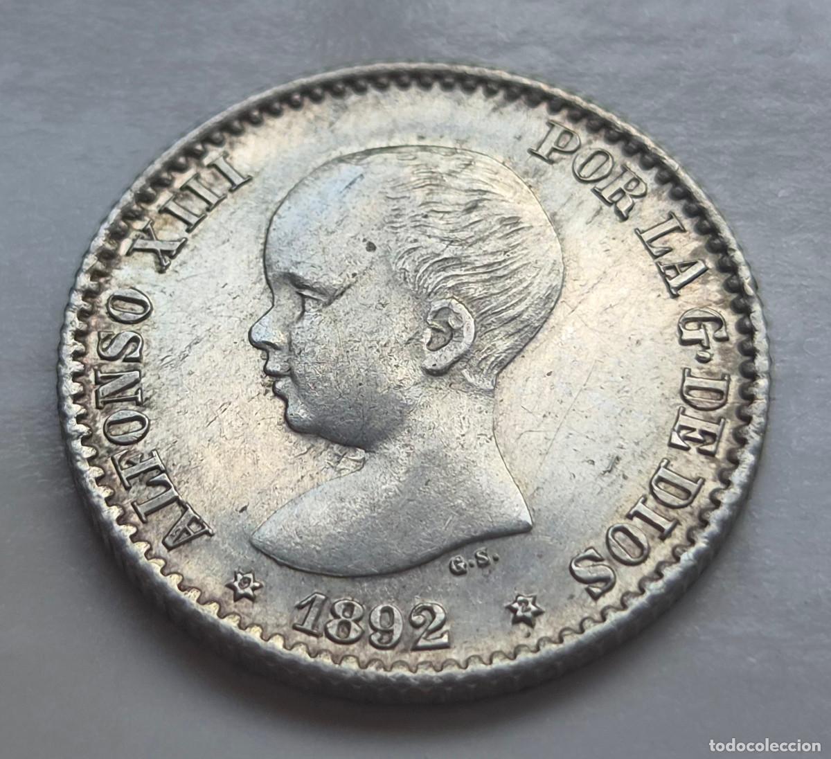 Monedas de Espa&ntilde;a: ALFONSO XIII 50 CENTIMOS P.G.M 1892 * (9-2) Muy bonito PLATA. Brillo original