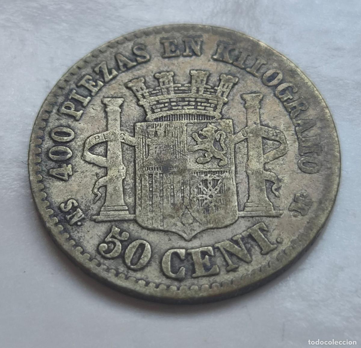 Monedas de Espa&ntilde;a: ESPA&Ntilde;A 50 CENTIMOS S.N.M. 1869 PLATA - Foto 2