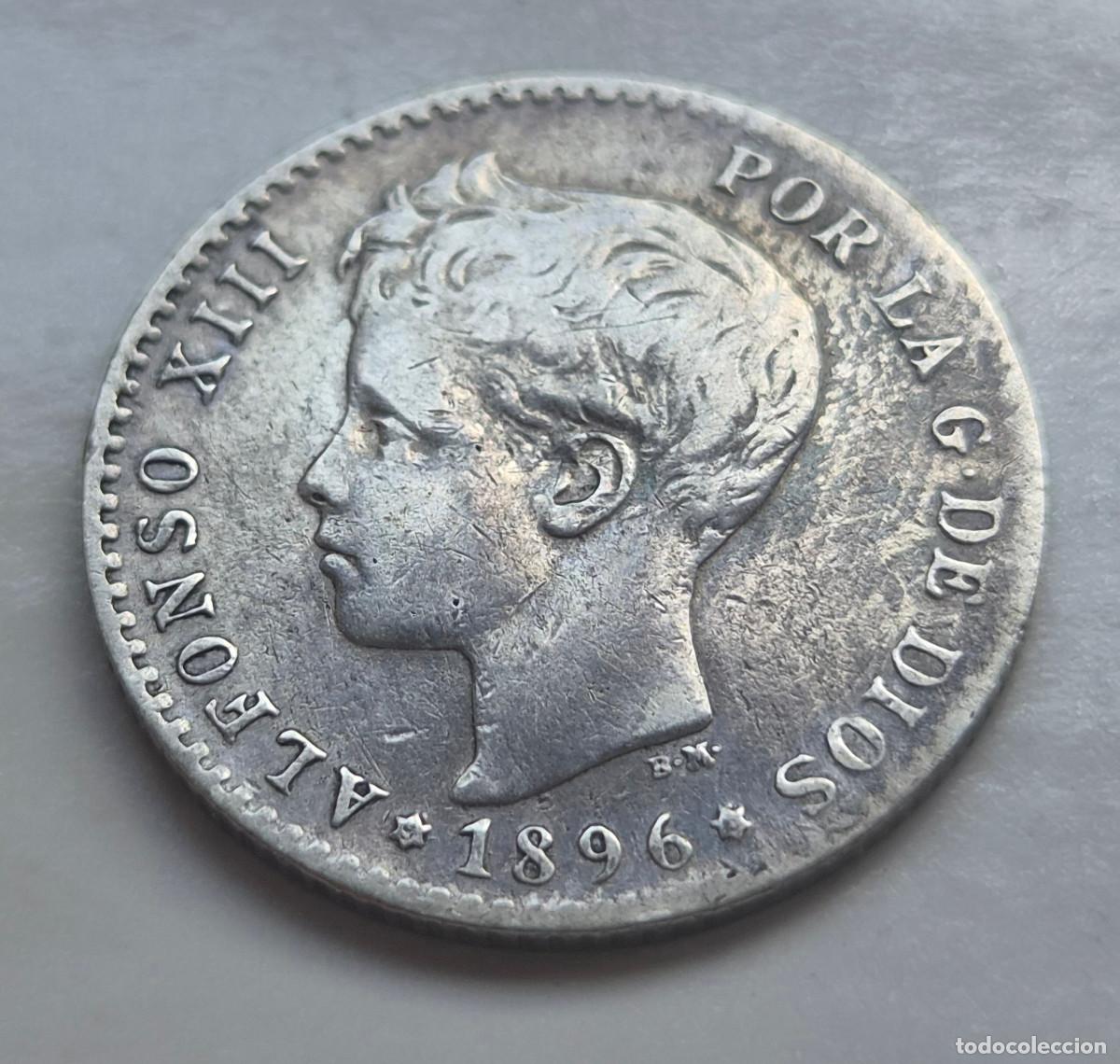 Monedas de Espa&ntilde;a: ALFONSO XIII 50 CENTIMOS P.G.V. 1896 * (9-6) Visible la base del 6. PLATA