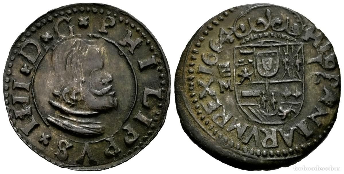 Monedas de Espa&ntilde;a: Spain-Felipe IV. 16 Maravedis. 1664 M. Valladolid. MBC+/VF+ Cobre 4,56 g. Escasa