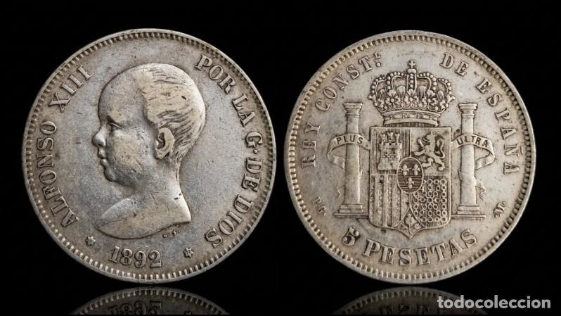 Monedas de Espa&ntilde;a: Espa&ntilde;a Duro 5 Pesetas Alfonso XIII 1892 *92 PGM Km 689 Plata