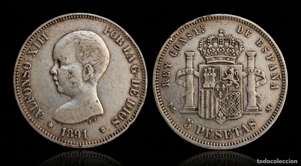 Monedas de Espa&ntilde;a: Espa&ntilde;a Duro 5 Pesetas Alfonso XIII 1891 *91 PGM Km 689 Plata