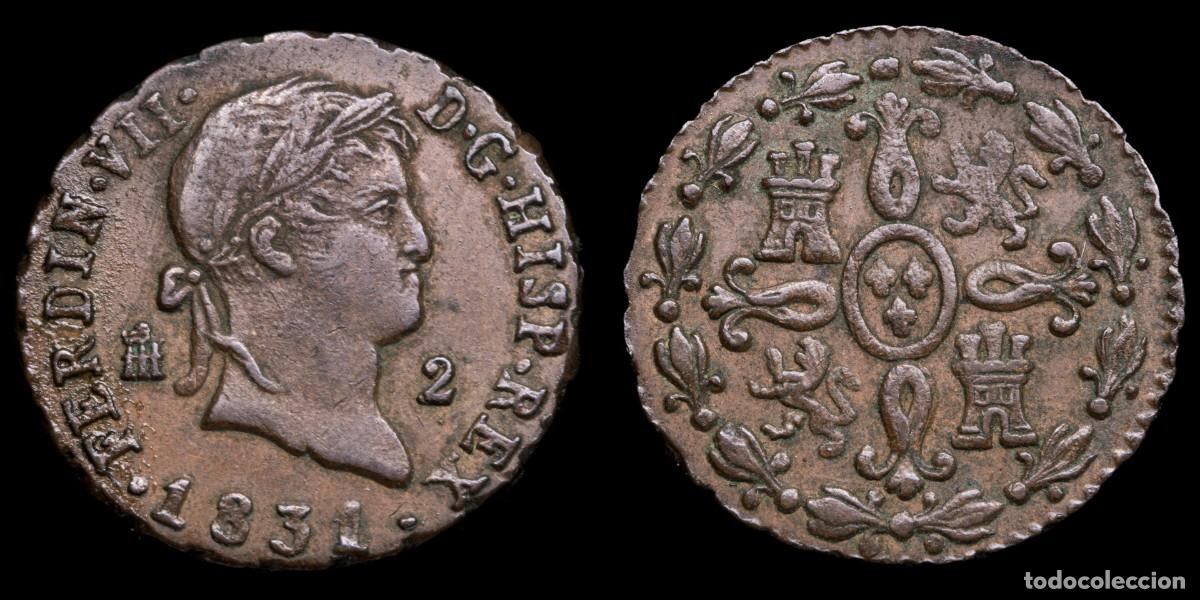 Monedas de Espa&ntilde;a: 1831, 2 Maravedis Ferdinand VII, Segovia Mint - 18 mm / 2,60 gr.