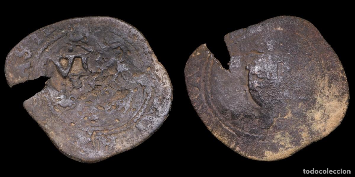 Coins of Spain: 1636, 6 Maravedis Philips IV Resello on 2 Maravedis Catholic Kings Coru&ntilde;a - 37 mm / 3,92 gr.