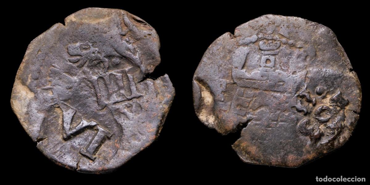 Coins of Spain: 1636, 4/6 Maravedis Philips III and IV Resello, Cuenca/ Valldolid Mint - 31 mm / 2,48 gr.