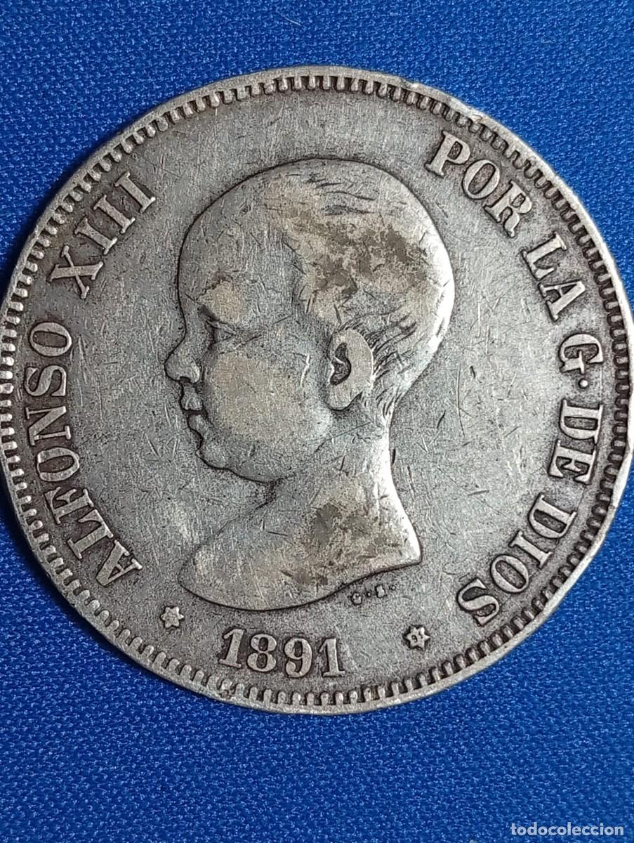Monedas de Espa&ntilde;a: Moneda de plata de 5 ptas. Alfonso XIII 1891