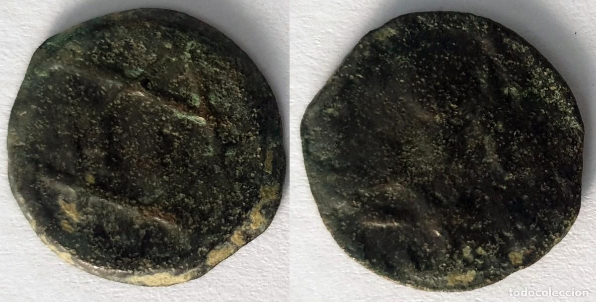 Monedas de Espa&ntilde;a: Moneda medieval hisp&aacute;nica sin identificar &ndash; Acu&ntilde;aci&oacute;n a martillo &ndash; Posible vell&oacute;n o cobre