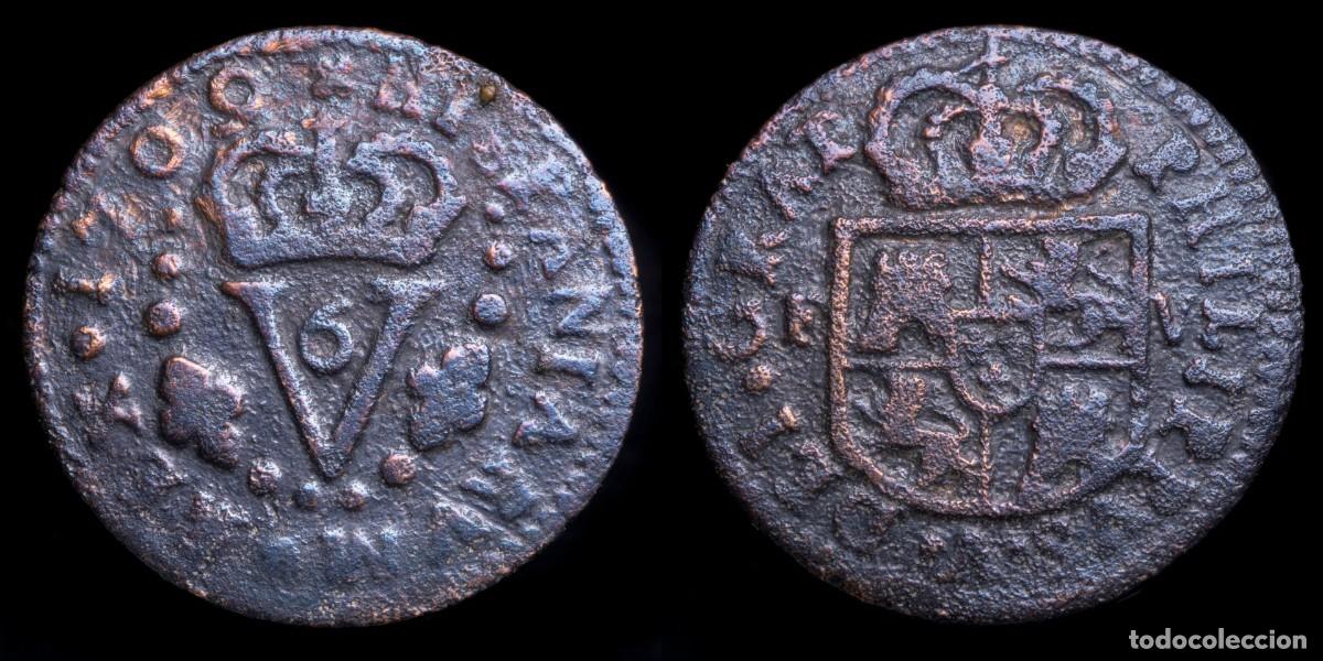Monedas de Espa&ntilde;a: 1709, Seiseno Philips V, Valencia Mint - 25 mm / 5,36 gr.
