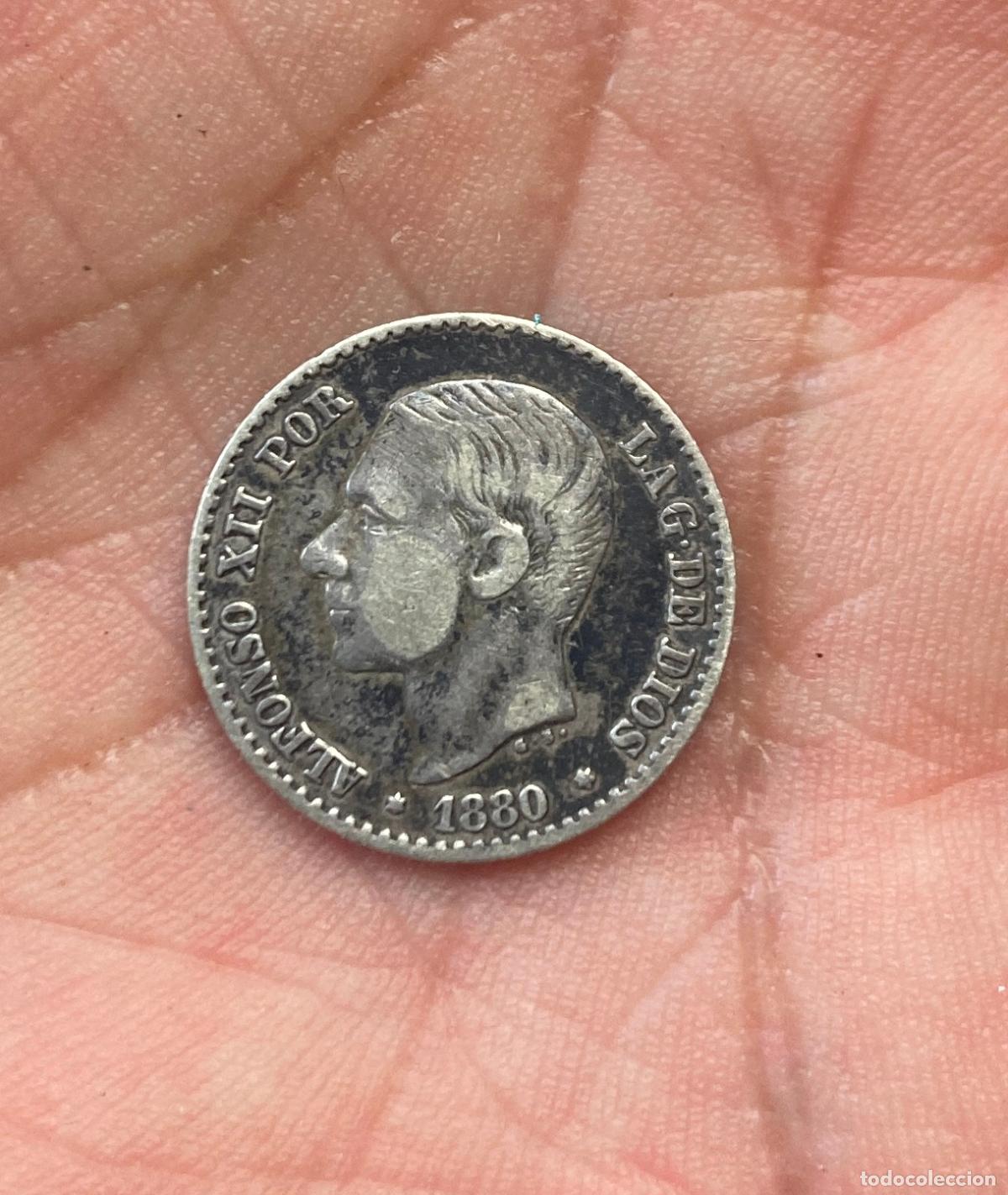 M&uuml;nzen von Spanien: ALFONSO XII, 50 CENTIMOS DE PLATA 1880, BONITO RELIEVE