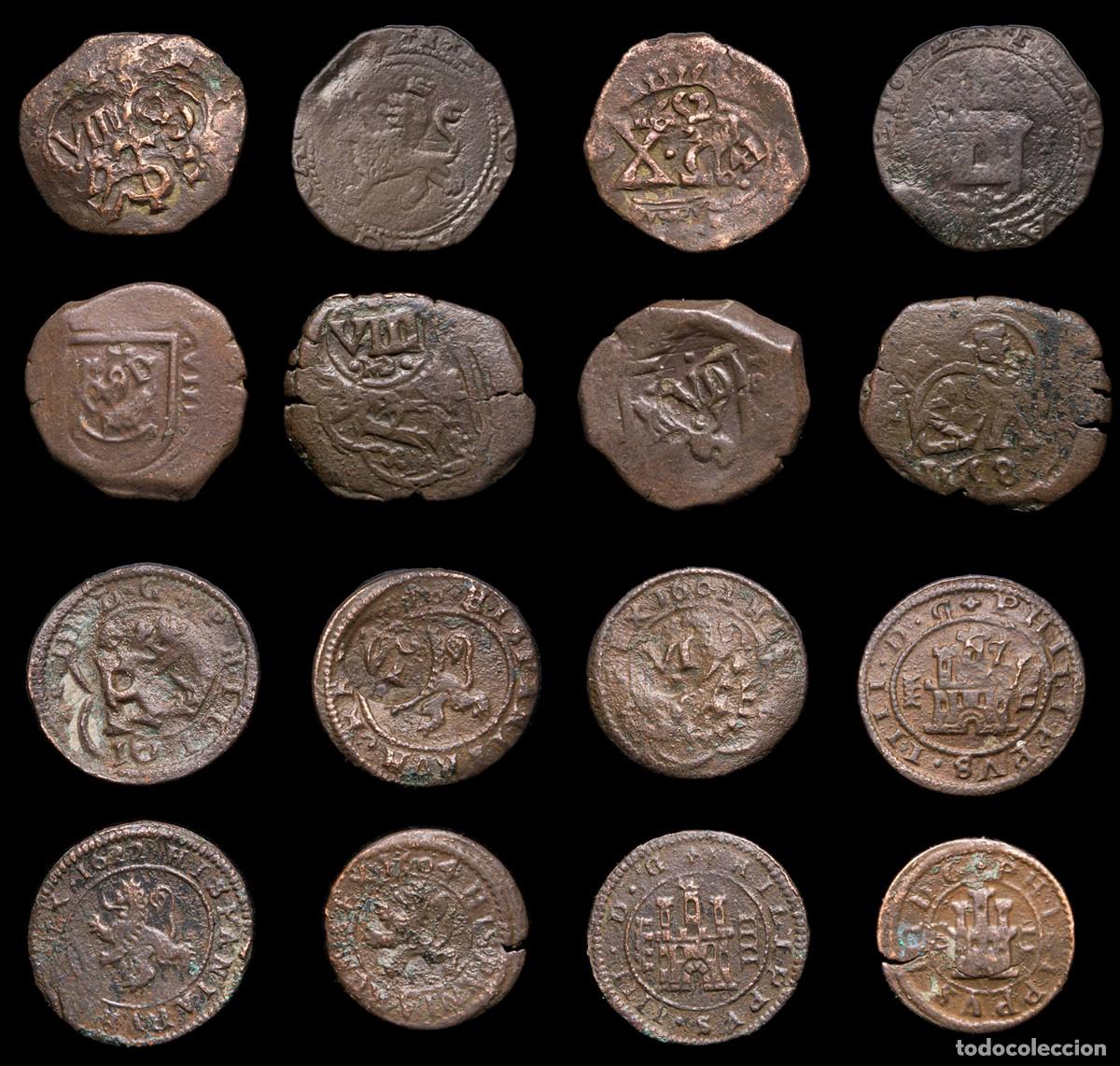 Monedas de Espa&ntilde;a: 17th-Century Spanish Copper Counterstamps (Spanish Cob), 8 Coins Lot