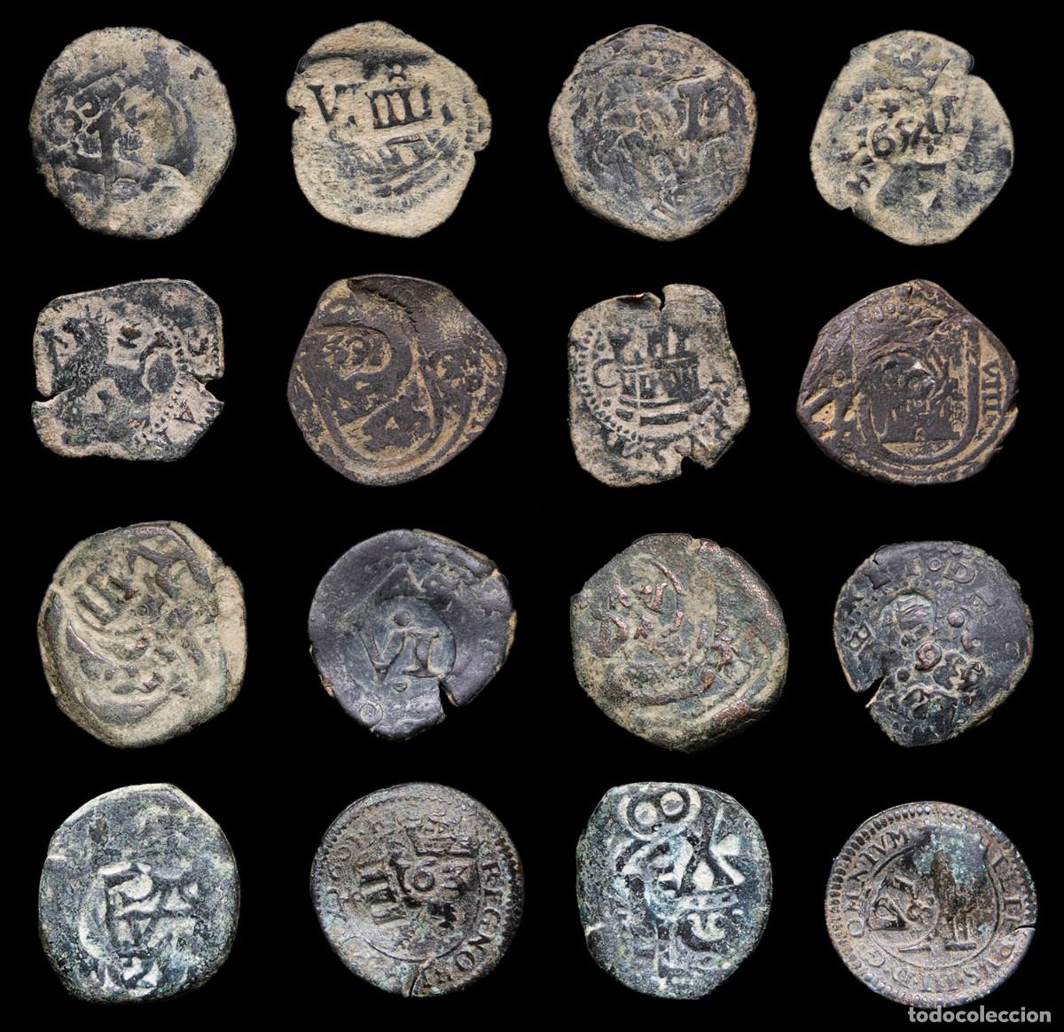 Monedas de Espa&ntilde;a: 17th-Century Spanish Copper Counterstamps (Spanish Cob), 8 Coins Lot