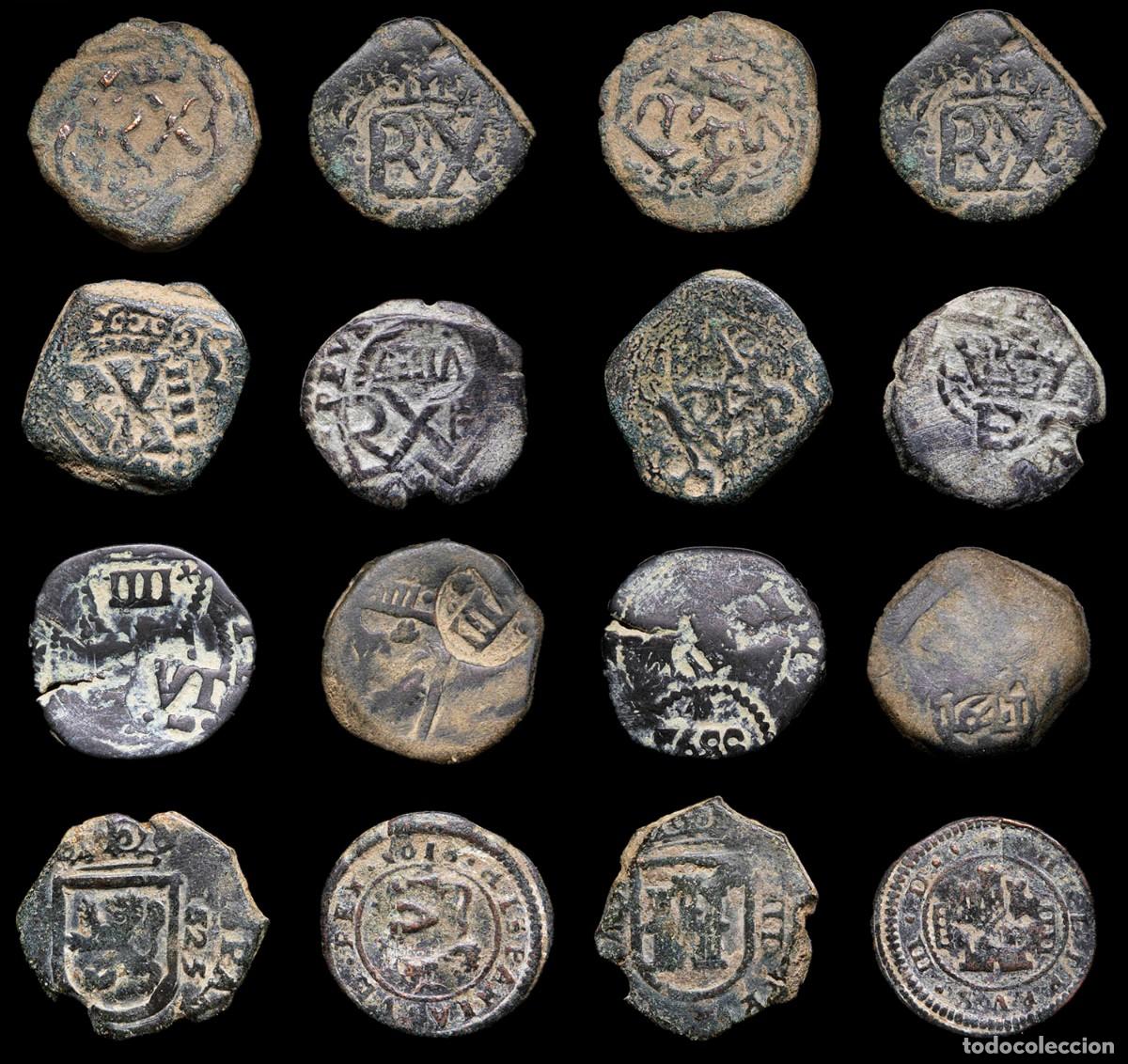 Monedas de Espa&ntilde;a: 17th-Century Spanish Copper Counterstamps (Spanish Cob), 8 Coins Lot
