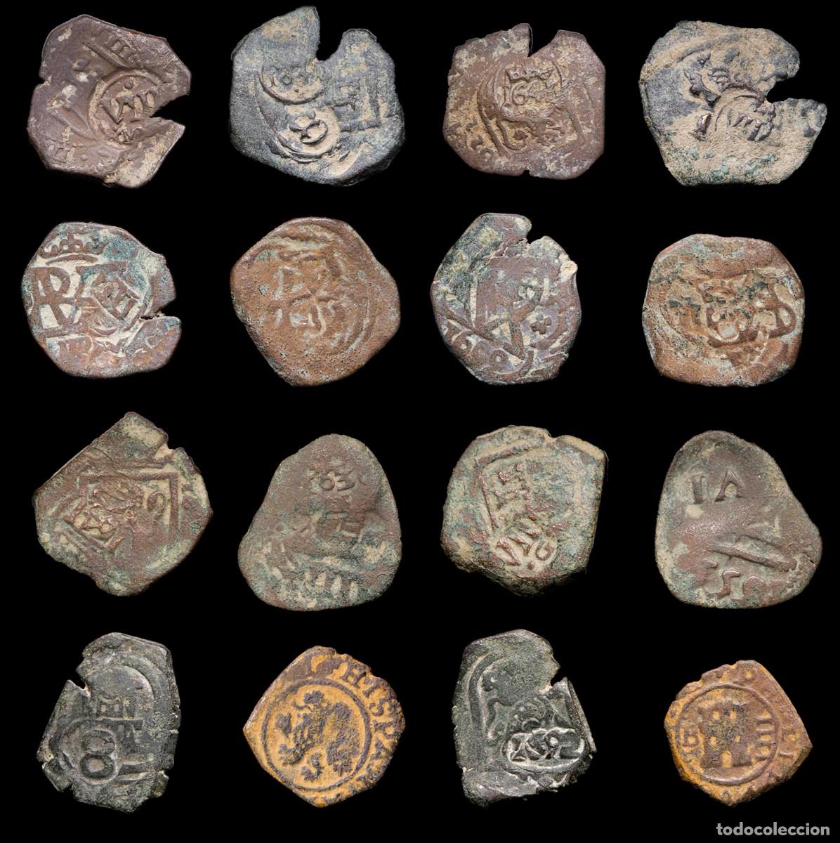 Monedas de Espa&ntilde;a: 17th-Century Spanish Copper Counterstamps (Spanish Cob), 8 Coins Lot