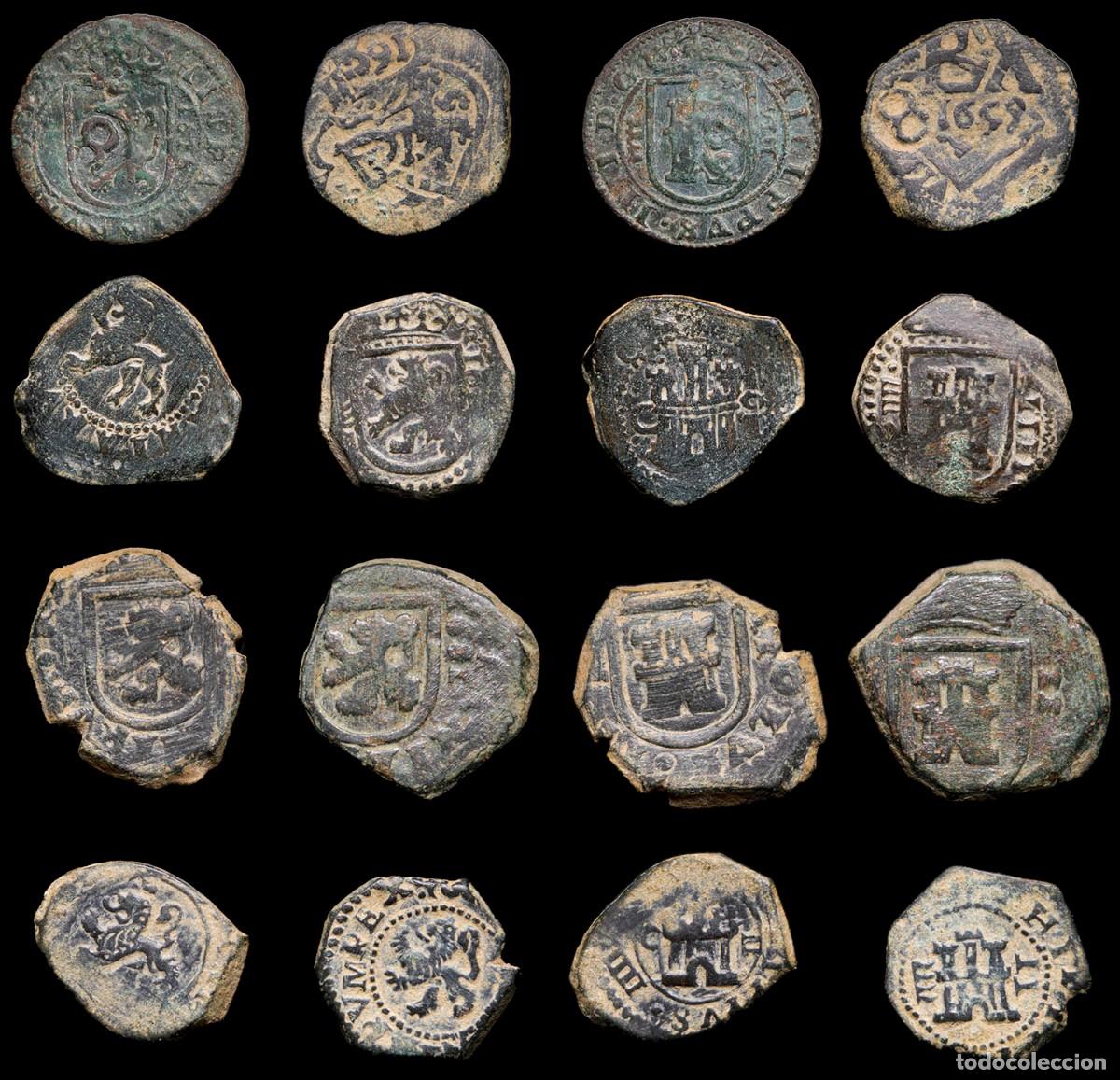 Monedas de Espa&ntilde;a: 17th-Century Spanish Copper Counterstamps (Spanish Cob), 8 Coins Lot