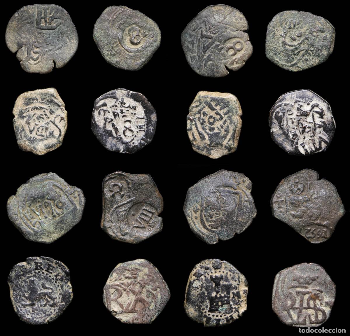 M&uuml;nzen von Spanien: 17th-Century Spanish Copper Counterstamps (Spanish Cob), 8 Coins Lot