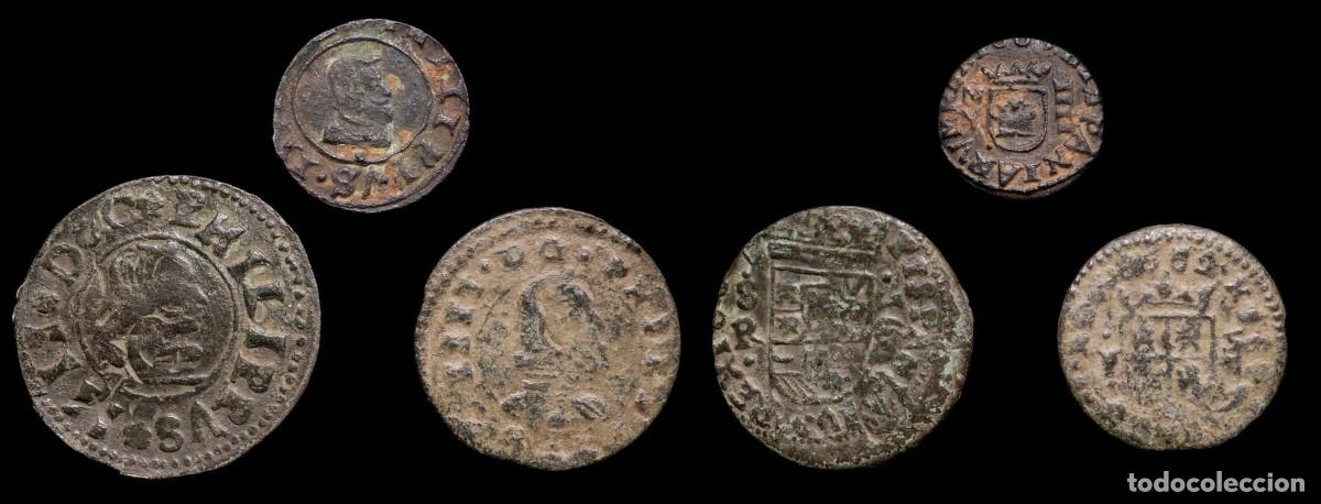 M&uuml;nzen von Spanien: 1621/1665, 4,8 y 16 Maravedis Philips IV, several mints. 3 Coins Lot.