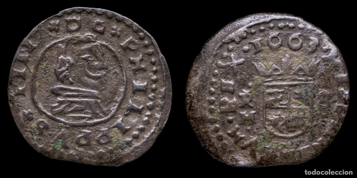 Coins of Spain: 1663, 8 Maravedis Philips IV, Trujillo Mint - 20 mm / 1,62 gr.