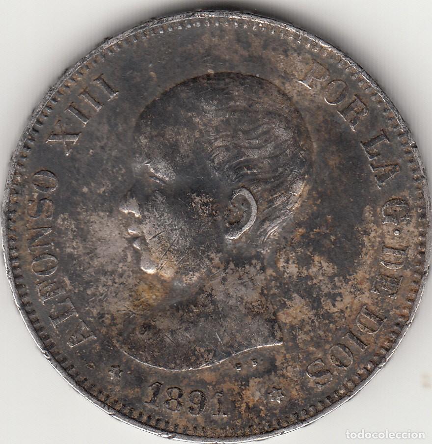 Monedas de Espa&ntilde;a: ALFONSO XIII: 5 PESETAS 1891 PGM - ESTRELLAS 18-91 / PLATA